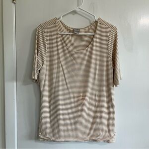 Chico's Women’s Cream and Tan Fitted Short Sleeve Tee Size 1 Medium